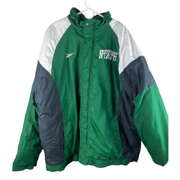 Vintage Reebok Michigan State Spartans Windbreaker Jacket Green & White XXL - Picture 1 of 9